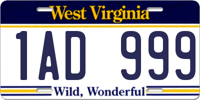 WV license plate 1AD999