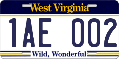 WV license plate 1AE002