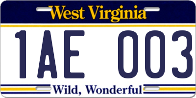 WV license plate 1AE003