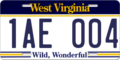 WV license plate 1AE004