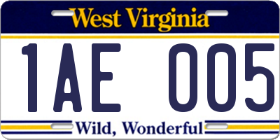 WV license plate 1AE005