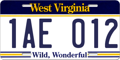 WV license plate 1AE012