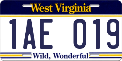 WV license plate 1AE019