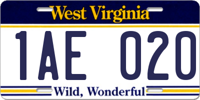 WV license plate 1AE020