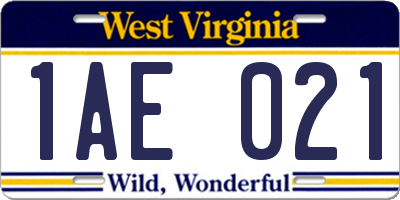 WV license plate 1AE021