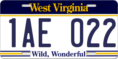 WV license plate 1AE022