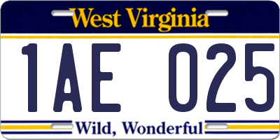 WV license plate 1AE025