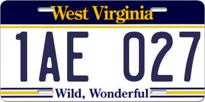 WV license plate 1AE027