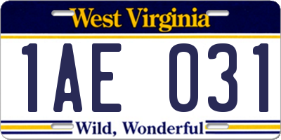 WV license plate 1AE031