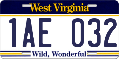 WV license plate 1AE032