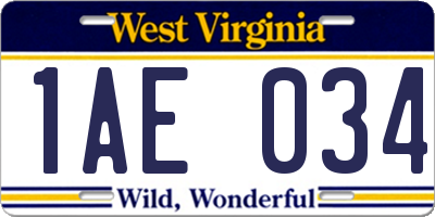 WV license plate 1AE034