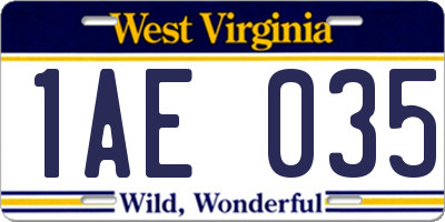 WV license plate 1AE035