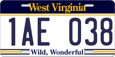 WV license plate 1AE038