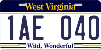 WV license plate 1AE040