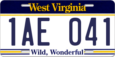 WV license plate 1AE041