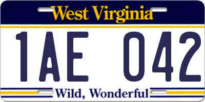 WV license plate 1AE042