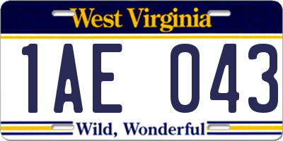 WV license plate 1AE043