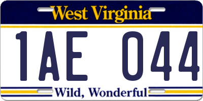 WV license plate 1AE044