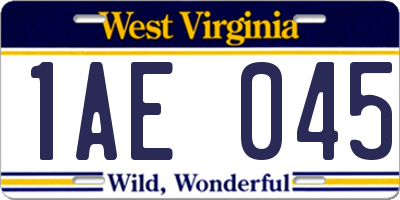 WV license plate 1AE045