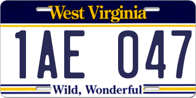 WV license plate 1AE047