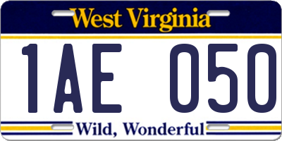 WV license plate 1AE050