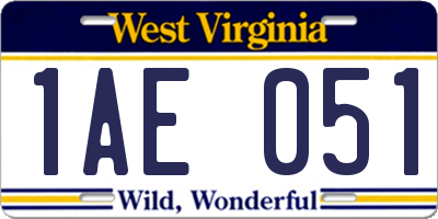 WV license plate 1AE051