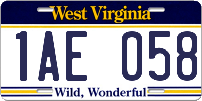 WV license plate 1AE058