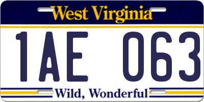 WV license plate 1AE063