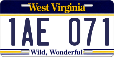 WV license plate 1AE071