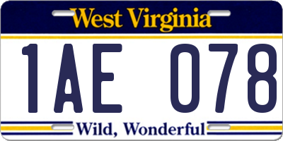 WV license plate 1AE078