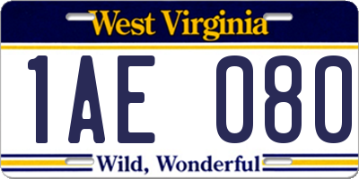 WV license plate 1AE080