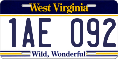 WV license plate 1AE092