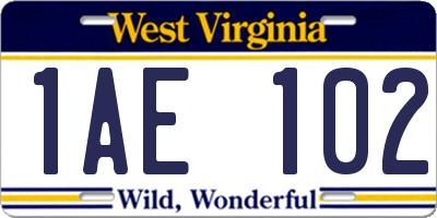 WV license plate 1AE102