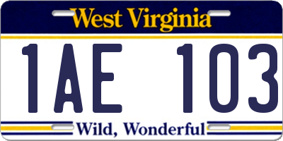WV license plate 1AE103