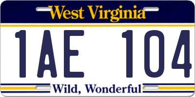 WV license plate 1AE104