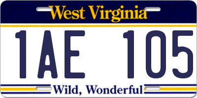 WV license plate 1AE105