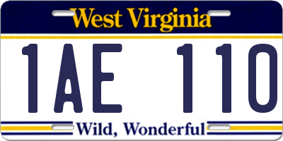 WV license plate 1AE110