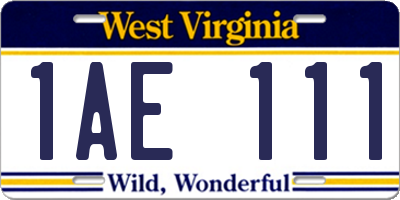 WV license plate 1AE111