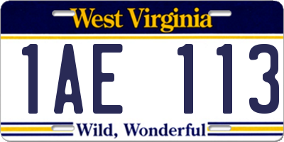 WV license plate 1AE113