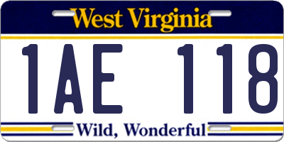 WV license plate 1AE118