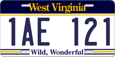 WV license plate 1AE121