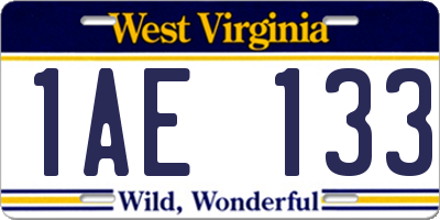 WV license plate 1AE133