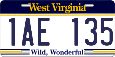 WV license plate 1AE135