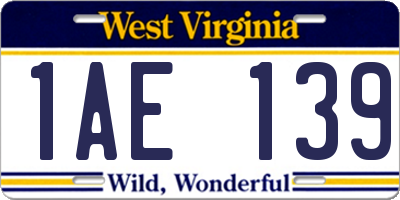 WV license plate 1AE139