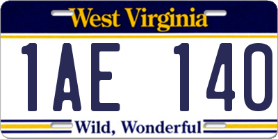 WV license plate 1AE140