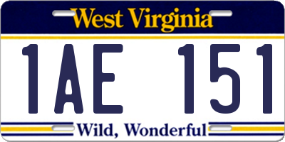 WV license plate 1AE151