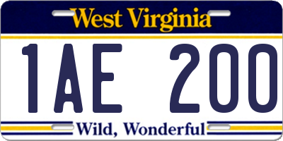 WV license plate 1AE200