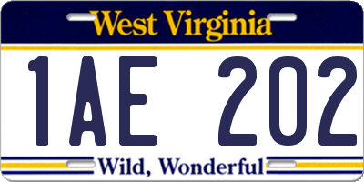 WV license plate 1AE202