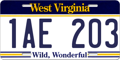 WV license plate 1AE203