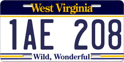 WV license plate 1AE208